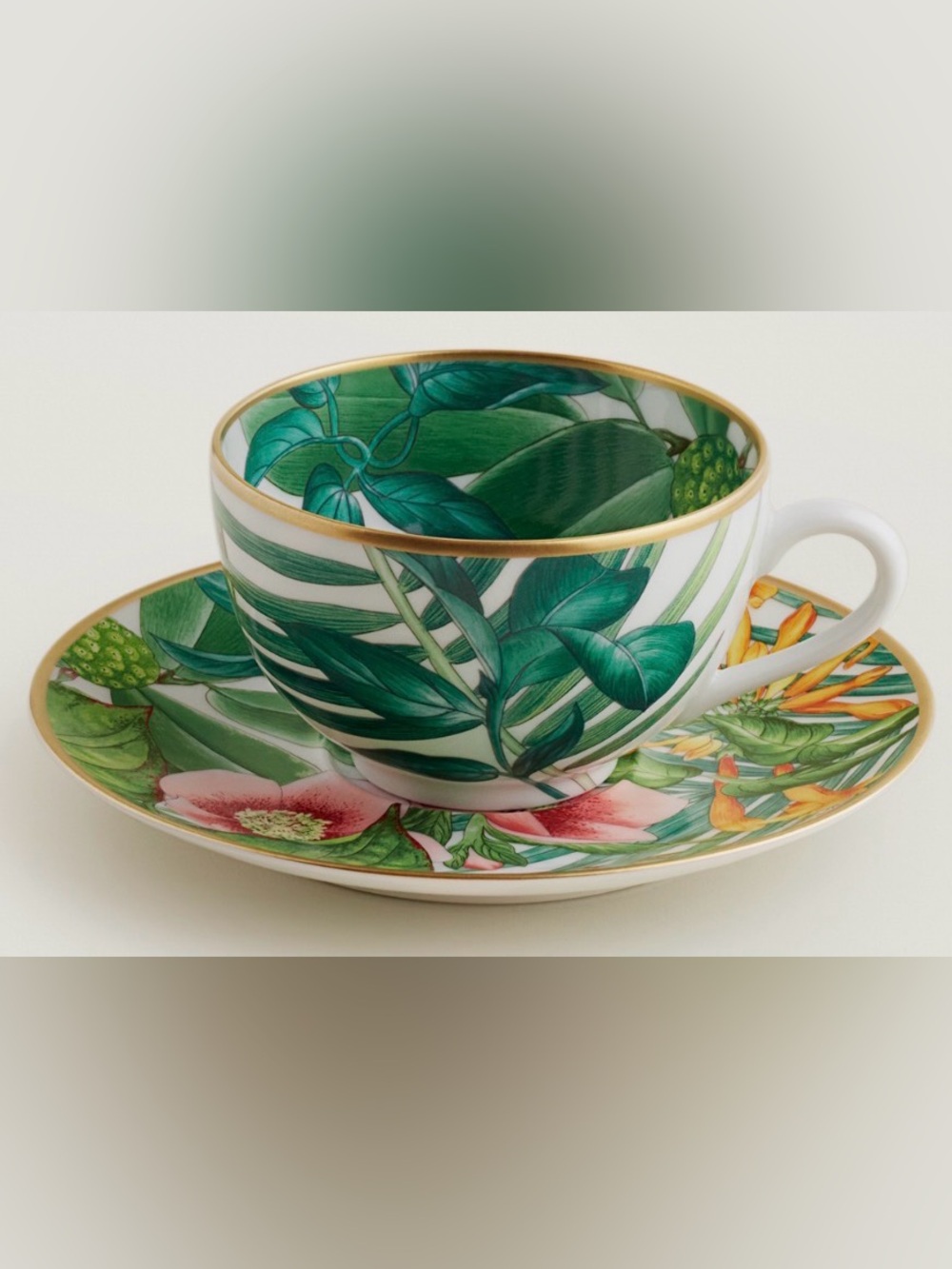 Hermes Green Botanical Teacup and Saucer RARE